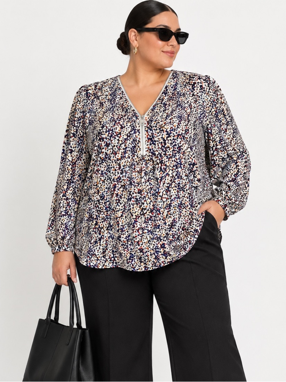 Philosophy Woman 3X Abstract Print Zip Neck Blouse Plus Size